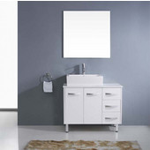  Tilda 36'' Single Bathroom Vanity Set in White, White Engineered Stone Top with Square Vessel Sink, Faucet Available in 2 Finishes, Mirror Included