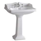  Isabella Collection 28''W China Pedestal Sink with Integral Rectangular Basin and Backsplash, Widespread, White Finish