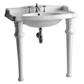  Isabella Collection 35-3/8''W Large Rectangular Bathroom Console with Oval Bowl, Widespread Hole Faucet Drilling and Ceramic Leg Supports, White Finish
