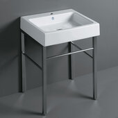  Britannia Rectangular Bathroom Console Single Faucet Hole Sink with Front Towel Bar In White Chrome, 23-5/8'' W x 19-3/4'' D x 34-3/8'' H