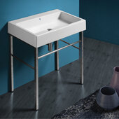  Britannia Large Rectangular Sink Bathroom Console with Front towel Bar In White Chrome, 35-3/4'' W x 19-7/8'' D x 34-3/8'' H