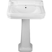  China Series 24''W traditional pedestal with integrated rectangular bowl, backsplash, dual soap ledges, decorative trim and overflow, White Finish