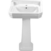  China Series 22''W traditional pedestal with integrated rectangular bowl, backsplash, dual soap ledges, decorative trim and overflow, White Finish