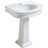  China Series 27-1/2''W traditional pedestal with integrated oval bowl, decorative trim and rear overflow, White Finish