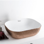  Isabella Plus Collection Rectangular Above Mount Vitreous China Basin with an Embossed Exterior, Smooth Interior, & Center Drain, White/Rose Gold