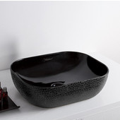  Isabella Plus Collection Rectangular Above Mount Vitreous China Basin with an Embossed Exterior, Smooth Interior, & Center Drain, Black