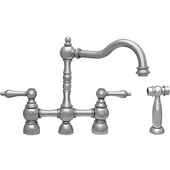  Englishhaus bridge faucet with long traditional swivel spout, solid lever handles and solid brass side spray, Polished Chrome Finish