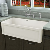  Fireclay 33'' Large Reversible Sink with Concave Front Apron on One Side and a Plain Front Apron on the Other In Biscuit, 33''W x 19''D x 10''H