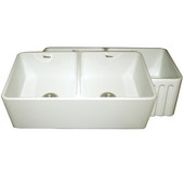  Reversible Series Double Bowl Fireclay Sink with Smooth Front Apron, Biscuit, 33''W x 18''D x 10''H