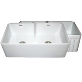  Reversible Series Double Bowl Fireclay Sink with Smooth Front Apron, White, 33''W x 18''D x 10''H