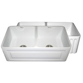  Reversible Series Double Bowl Fireclay Sink with Raised Panel Front Apron, White, 33''W x 18''D x 10''H
