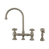  Vintage III Plus Bridge Faucet with Cross Handles, Long Gooseneck Swivel Spout, and Side Spray, Brushed Nickel, Faucet Height: 14-3/4'' H
