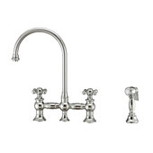  Vintage III Plus Bridge Faucet with Cross Handles, Long Gooseneck Swivel Spout, and Side Spray, Polished Chrome, Faucet Height: 14-3/4'' H