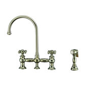  Vintage III Plus Bridge Faucet with Cross Handles, Long Gooseneck Swivel Spout, and Side Spray, Polished Nickel, Faucet Height: 14-3/4'' H