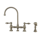  Vintage III Plus Bridge Faucet with Lever Handles, Long Gooseneck Swivel Spout, and Side Spray, Brushed Nickel, Faucet Height: 14-3/4'' H