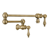  Vintage III Plus Wall Mounted Retractable Spout Pot Filler with Lever Handles in Antique Brass, Spout Reach: 21-1/2'' D