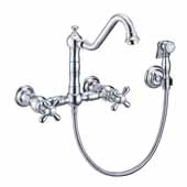  Vintage III Plus Wall Mount Faucet with a Long Traditional Swivel Spout, Cross Handles and Solid Brass Side Spray In Polished Chrome, Spout Height: 7-3/4'' H