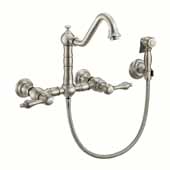  Vintage III Plus Wall Mount Faucet with a Long Traditional Swivel Spout, Lever Handles and Solid Brass Side Spray In Brushed Nickel, Spout Height: 7-3/4'' H