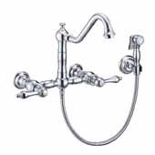  Vintage III Plus Wall Mount Faucet with a Long Traditional Swivel Spout, Lever Handles and Solid Brass Side Spray In Polished Chrome, Spout Height: 7-3/4'' H