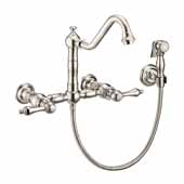  Vintage III Plus Wall Mount Faucet with a Long Traditional Swivel Spout, Lever Handles and Solid Brass Side Spray In Polished Nickel, Spout Height: 7-3/4'' H