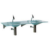  59'' Wall Mounted Rectangular Countertop with Double Integrated Round Basins in Matte Glass