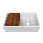  30'' Reversible Single Bowl Front Apron Farmhouse Fireclay Rectangular Kitchen Sink Set with Cutting Board and Stainless Steel Grid