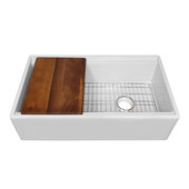  33'' Reversible Single Bowl Front Apron Farmhouse Fireclay Rectangular Kitchen Sink Set with Cutting Board and Stainless Steel Grid