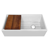  36'' Reversible Single Bowl Front Apron Farmhouse Fireclay Rectangular Kitchen Sink Set with Cutting Board and Stainless Steel Grid