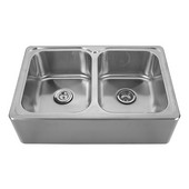  Double Bowl Drop-In Sink with Front-Apron, 33''W x 22''D x 9 1/4'' H, Brushed Stainless Steel, No Hole