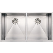 Noah Collection Commercial Double Bowl Undermount Sink with Equal Sized Bowls, 37''W x 20''D x 10'' H, Brushed Stainless Steel