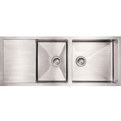 Noah Collection Commercial Double Bowl Reversible Drop-In Sink with Drainboard, 51 1/2''W x 21''D x 8'' H, Brushed Stainless Steel