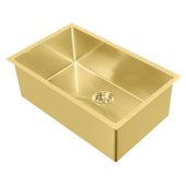  Noah Plus Collection 29''W 16 Gauge Single Bowl Linen Textured Dual-Mount Kitchen Sink Set With Strainer and Kitchen Sink Grid, Brass Finish