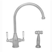  Queenhaus Collection Dual Handle Faucet with Long Gooseneck Spout, Handles and Side Spray in Polished Nickel, 9'' W x 6-1/16'' D x 14-1/2'' H