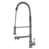  Waterhaus Solid Stainless Steel Commerical Single-Hole Kitchen Faucet with Flexible Pull Down Spray Head, Swivel Support Bar & 2 Separate Control Levers in Brushed Stainless Steel