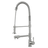  Waterhaus Solid Stainless Steel Commerical Single-Hole Kitchen Faucet with Flexible Pull Down Spray Head, Swivel Support Bar & 2 Separate Control Levers in Polished Stainless Steel