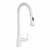  Waterhaus Lead Free Solid Stainless Steel Single-Hole Faucet with Gooseneck Swivel Spout, Pull Down Spray Head and Solid Lever Handle In Polished Stainless Steel, 5''W x 8''D x 18-3/4''H