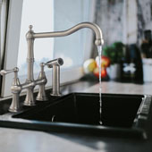  Waterhaus Lead-Free Solid Stainless Steel Bridge Faucet with a Traditional Spout, Lever Handles and Side Spray In Brushed Stainless Steel, 14-1/2''W x 9''D x 12-1/4''H