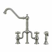  Twisthaus Plus Bridge Faucet with Long Traditional Swivel Spout, Cross Handles and Solid Brass Side Spray In Brushed Nickel, 10-7/8''W x 9-1/2''D x 15-1/8''H