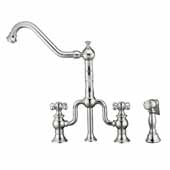  Twisthaus Plus Bridge Faucet with Long Traditional Swivel Spout, Cross Handles and Solid Brass Side Spray In Polished Chrome, 10-7/8''W x 9-1/2''D x 15-1/8''H
