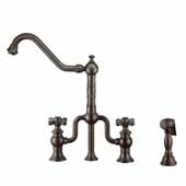  Twisthaus Plus Bridge Faucet with Long Traditional Swivel Spout, Cross Handles and Solid Brass Side Spray In Oil Rubbed Bronze, 10-7/8''W x 9-1/2''D x 15-1/8''H