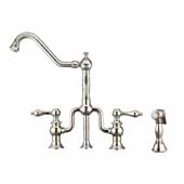  Twisthaus Plus Bridge Faucet with Gooseneck Swivel Spout, Cross Handles and Solid Brass Side Spray In Polished Nickel, 10-7/8''W x 8-3/8''D x 17-3/4''H