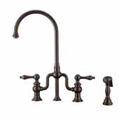  Twisthaus Plus Bridge Faucet with Gooseneck Swivel Spout, Lever Handles and Solid Brass Side Spray In Oil Rubbed Bronze, 14-7/8''W x 8-3/8''D x 17-3/4''H