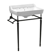 Victoriahaus Console with Integrated Rectangular Bowl in White, Matte Black Leg Support, Towel Bar, Backsplash, Widespread: Three Holes