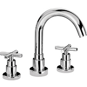  Luxe Water Culture Widespread Bathroom Faucet with Tubular Swivel Spout and Cross Handles in Brushed Nickel (Shown in Polished Chrome)