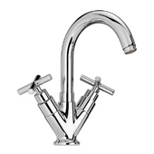  Luxe Water Culture Single Hole Dual-Handle Bathroom Faucet with Swivel Spout and Cross Handles in Brushed Nickel (Shown in Polished Chrome)