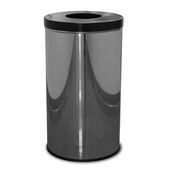  Single Opening Waste Receptacle with Flat Top, Plastic Liner, Polished Metal with Black Top, 35 gal., 18'' Dia. x 33''H