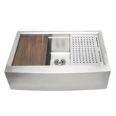  33'' Arched Apron Front Farmhouse Single Bowl Stainless Steel Kitchen Sink with Colander, Grid Rack and Cutting Board, 33'' W x 22-1/4'' D x 10'' H