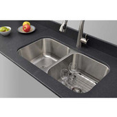  18 Gauge 50/50 Double-Bowl Undermount Stainless Steel Sink with Larger Bowl on Right Package w/ 2 Strainers and 2 Grids, 32-1/2''W x 18''D x 9''H