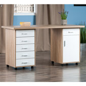 Kenner 3-Piece Modular Desk Set with 1-Drawer Storage Cabinet and 5-Drawer Cabinet, Reclaimed Wood and White, 57-1/2'' W x 23-1/4'' D x 29-7/8'' H
