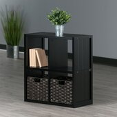  Timothy 3-Piece Set Wainscoting Panel Shelf 2x2 Cube Black with 2 Melanie Chocolate Foldable Woven Baskets